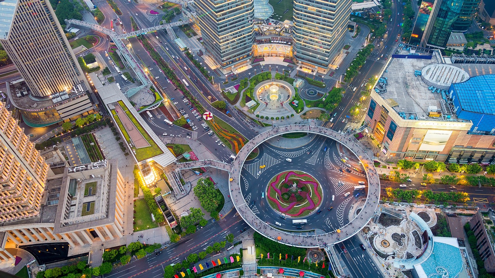 shanghai streets at lujiazui financial center. View from the Ori